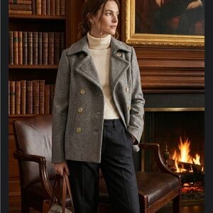 J. Crew Vintage 100% Wool Peacoat Grey Double Breasted Jacket Sz XS Style 85693